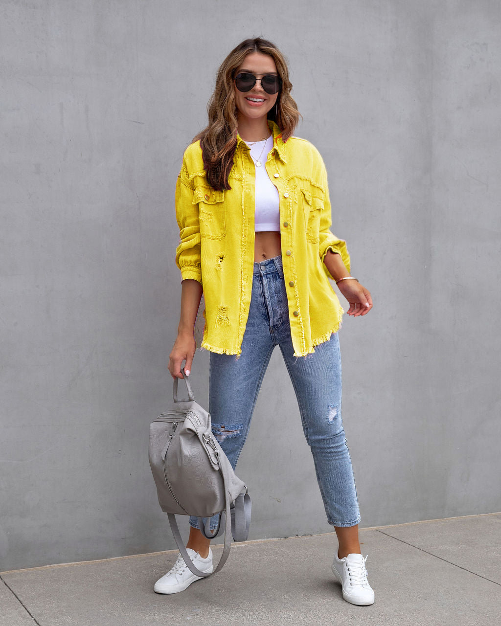 "Fashion Ripped Shirt Jacket – Casual Women's Top for Autumn and Spring"