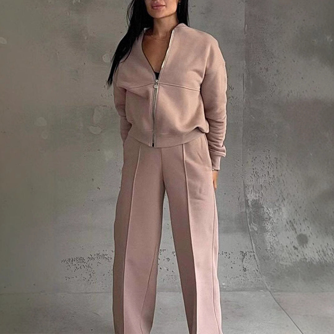 "Women's Sports Suits – Zipper Jacket and Wide-Leg Pants Two-Piece Set"