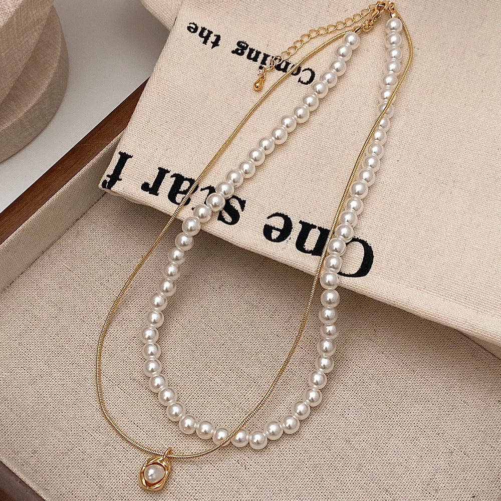 Fashion Small Bead Ball Pearl Twin Necklace For Women