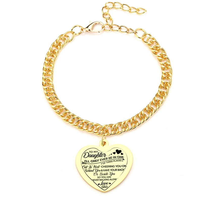 Gold Color To My Daughter Heart Pendant, Thick Chain Bracelets For Women