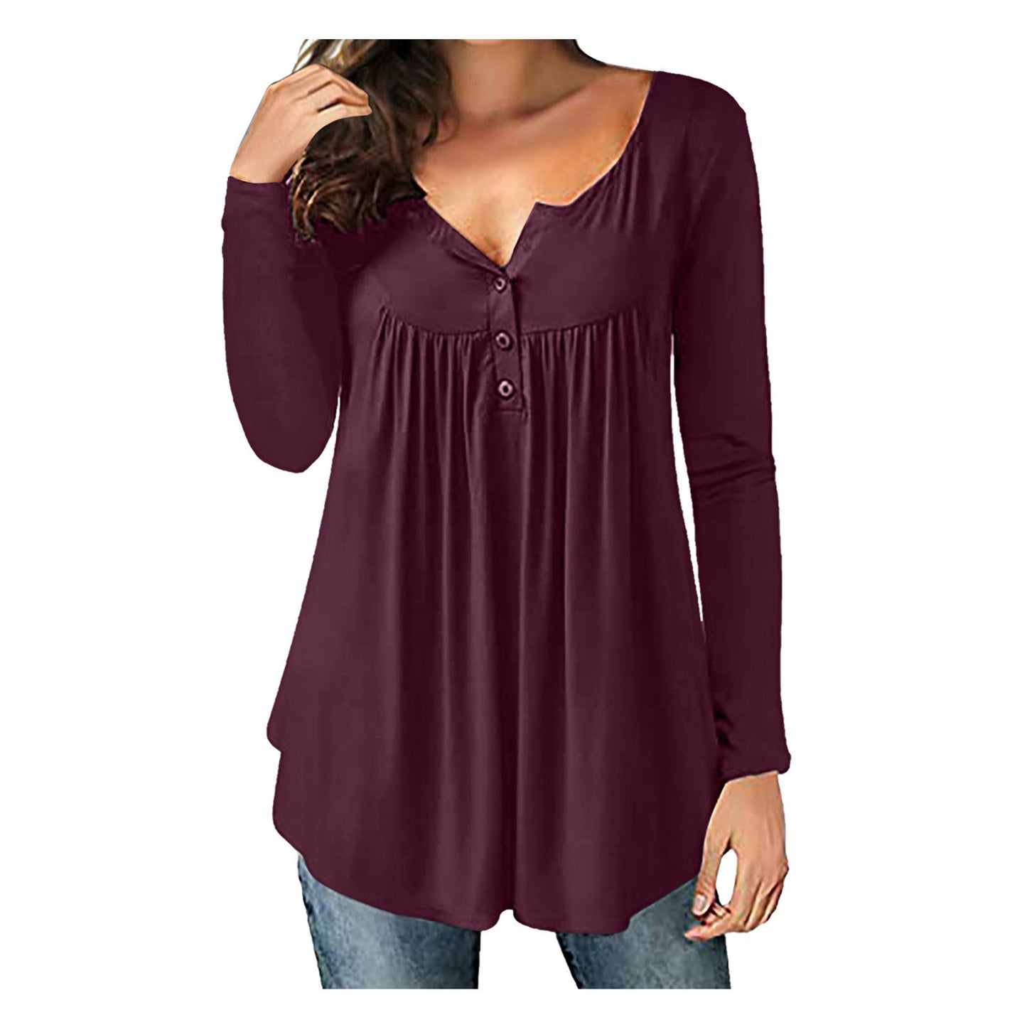 "Women's Printed Plus Size Deep V Pullover T-shirt – Effortless Style and Comfort"