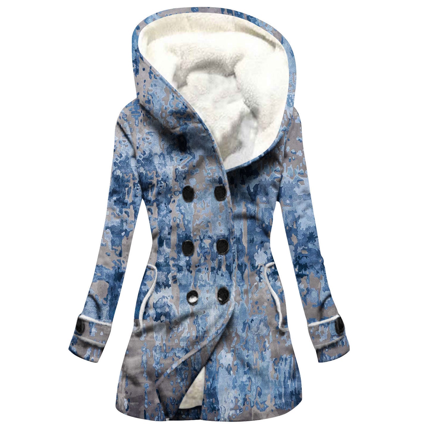 "Women's Winter Windbreaker – Thickened Imitation Lamb Stitching Floral Hooded Coat"