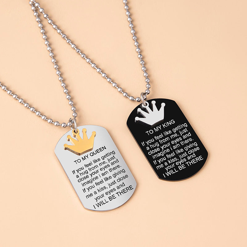 "Crown Charms Couple Necklace – To My King & Queen Inspirational Pendants in Stainless Steel"