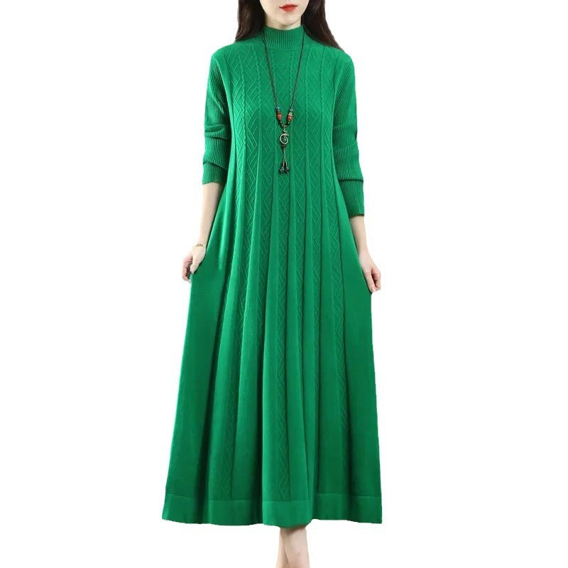 "Women's Loose Solid Color Sweater Pleated Dress – Casual Chic for Everyday Style"