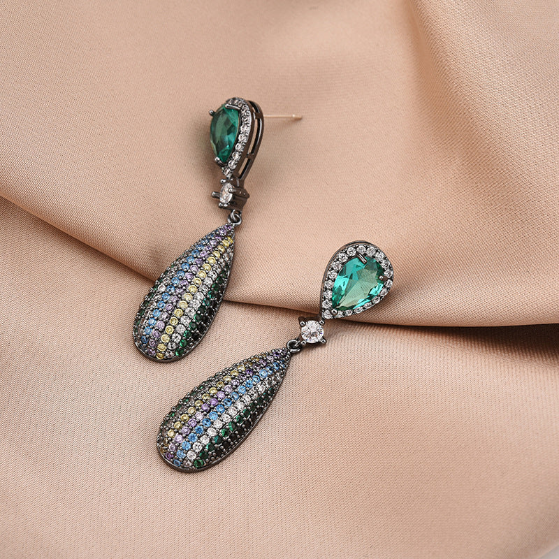 S925 Silver Needle Drop Zircon Earrings, Long Earrings