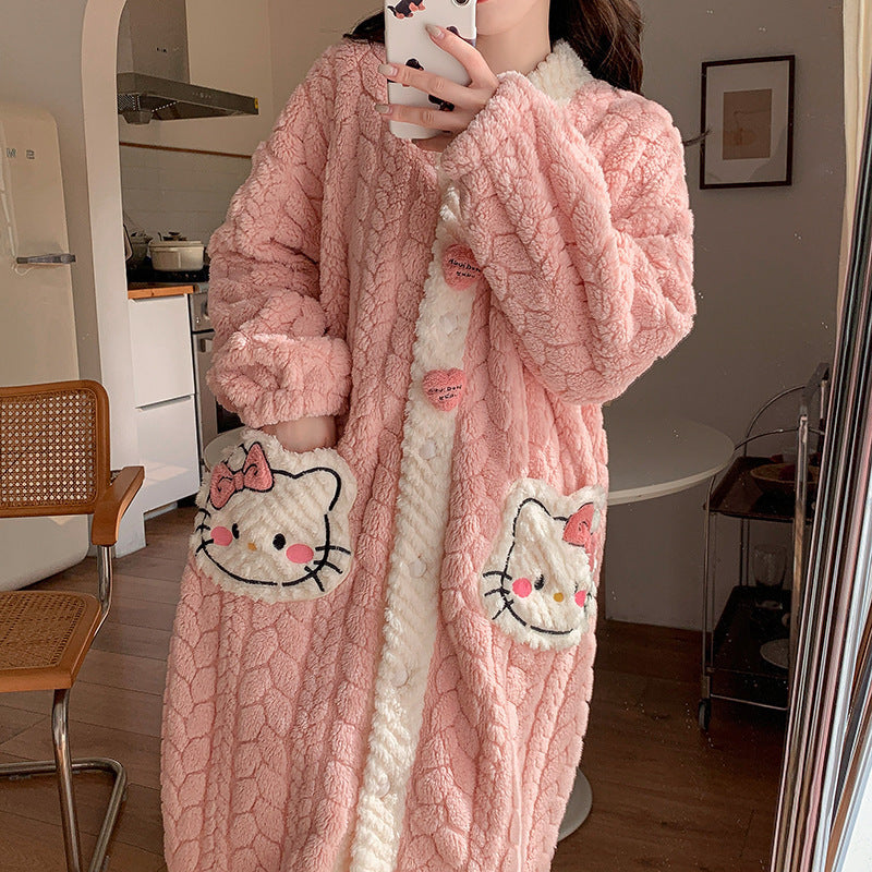 "Autumn and Winter Coral Velvet Cartoon Pajamas for Women – Cozy Homewear Set"