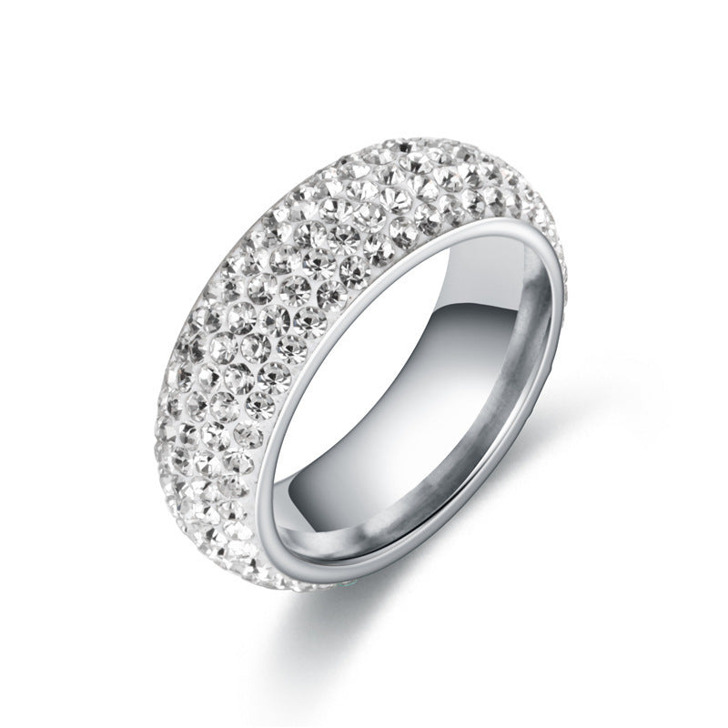 "Titanium Steel Five-Row Full Diamond Ring for Women – Luxurious & Radiant Design"