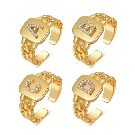 "Fashion Jewelry Letter Series Gold-Plated Zircon Strap Design Ring"