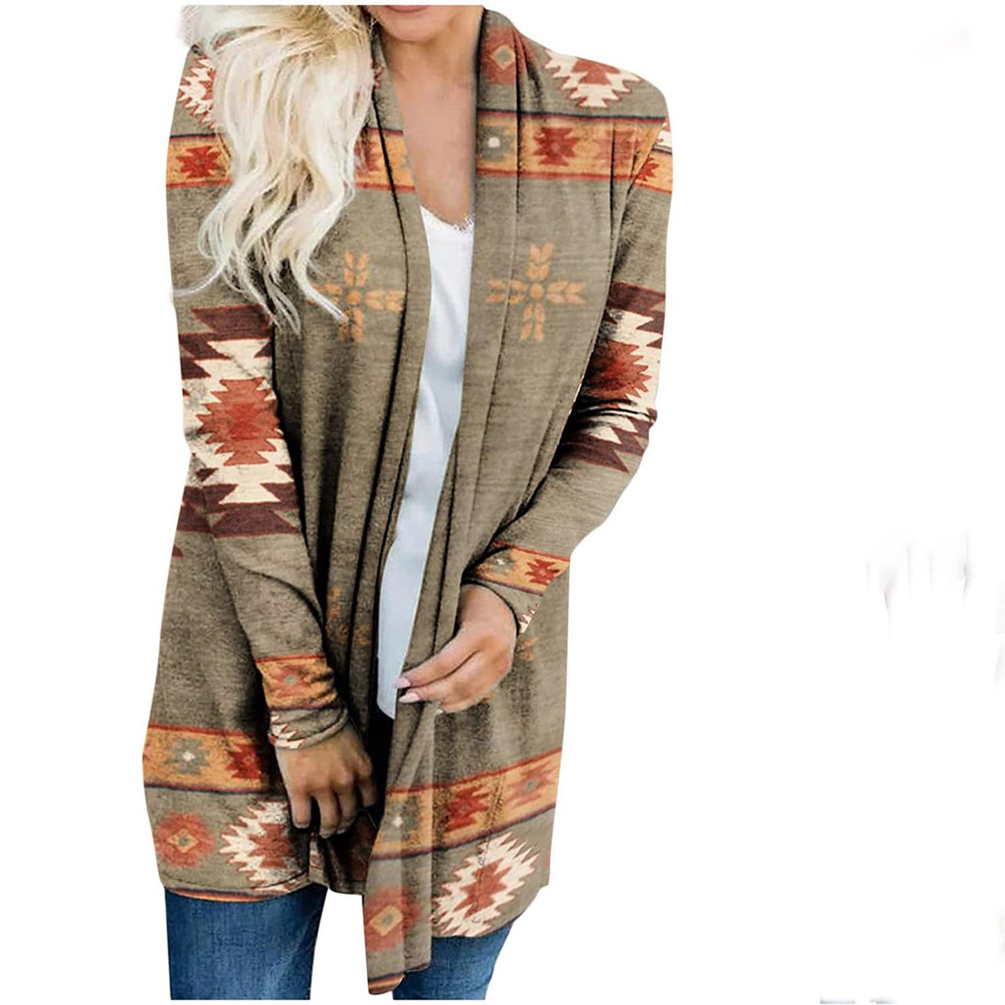 "Women's Loose Printed Ethnic Style Knitted Cardigan – Casual Boho-Inspired Jacket"