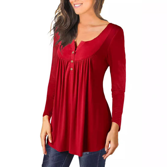 "Women's Printed Plus Size Deep V Pullover T-shirt – Effortless Style and Comfort"