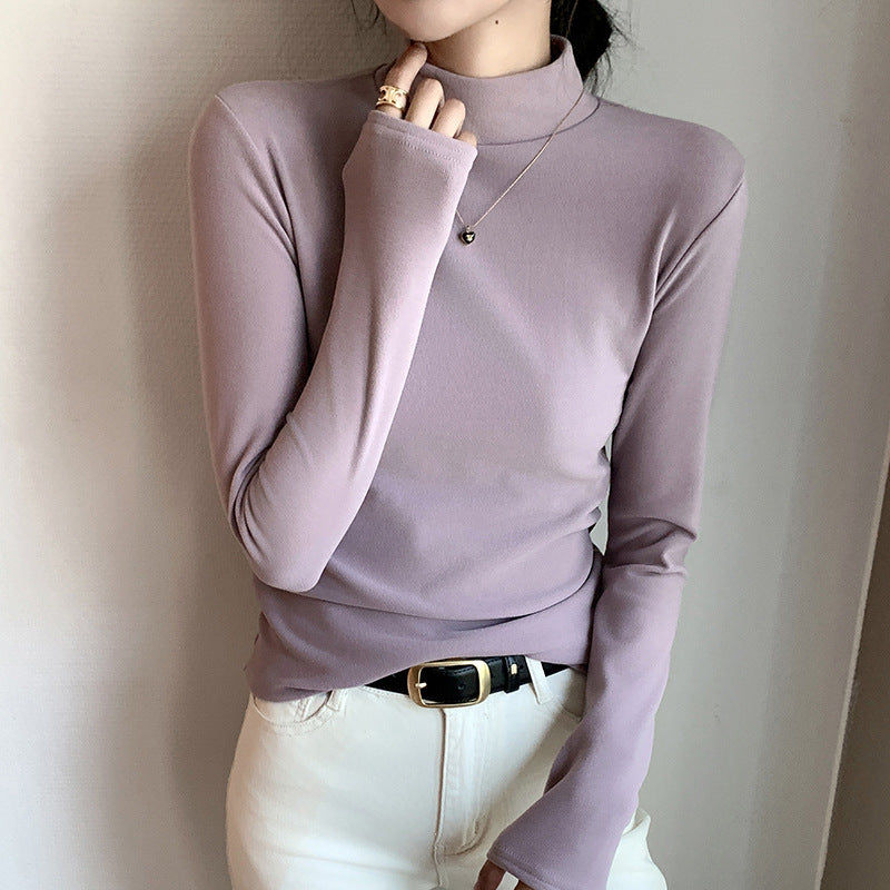 "Half Turtleneck Double-sided Dralon Bottoming Shirt For Women – Spring and Autumn Fashion"