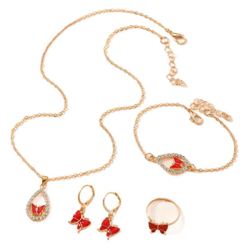 "Butterfly Necklace, Bracelet, Earrings – Drop Oil Diamond Jewelry Set for Women"