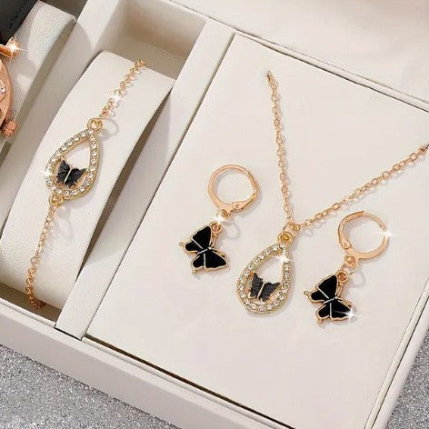 "Butterfly Necklace, Bracelet, Earrings – Drop Oil Diamond Jewelry Set for Women"