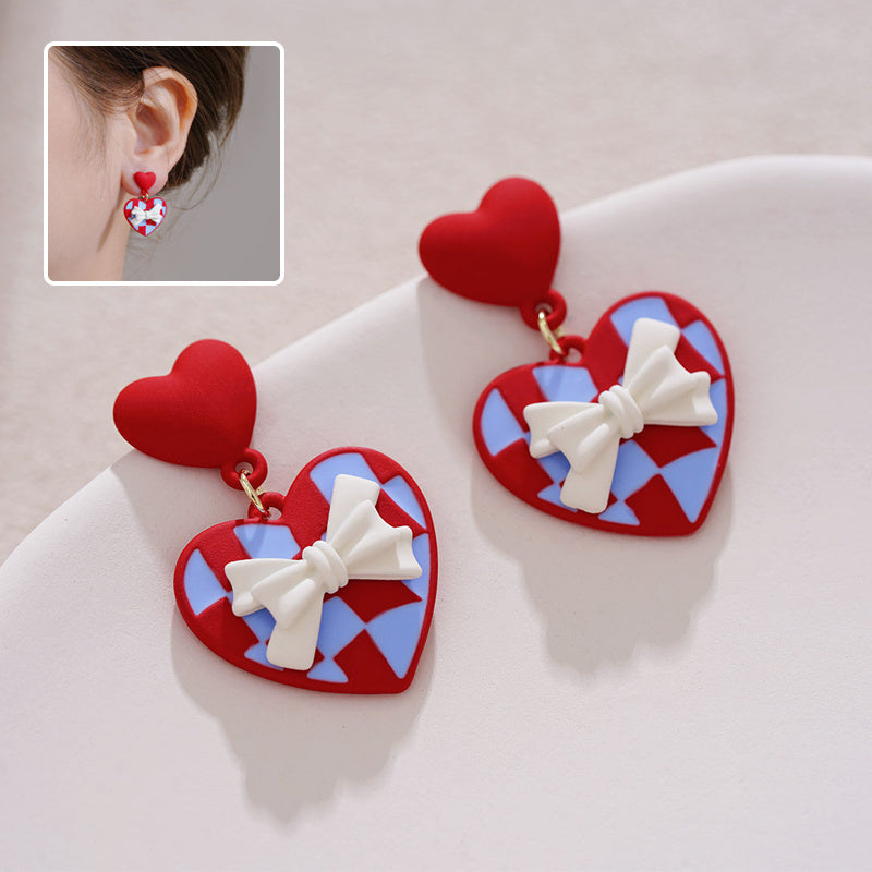 "Red Love Bow Earrings – Sweet & Elegant Design for Women | Perfect Christmas & Valentine's Day Gift"