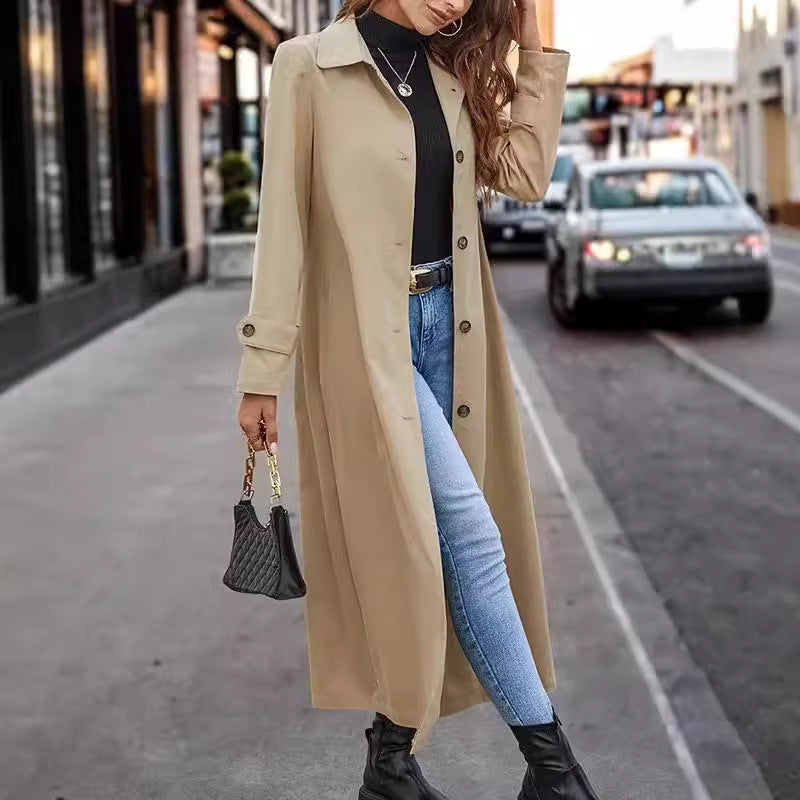 "Fashion Casual Gentle Button Long Trench Coat for Women"