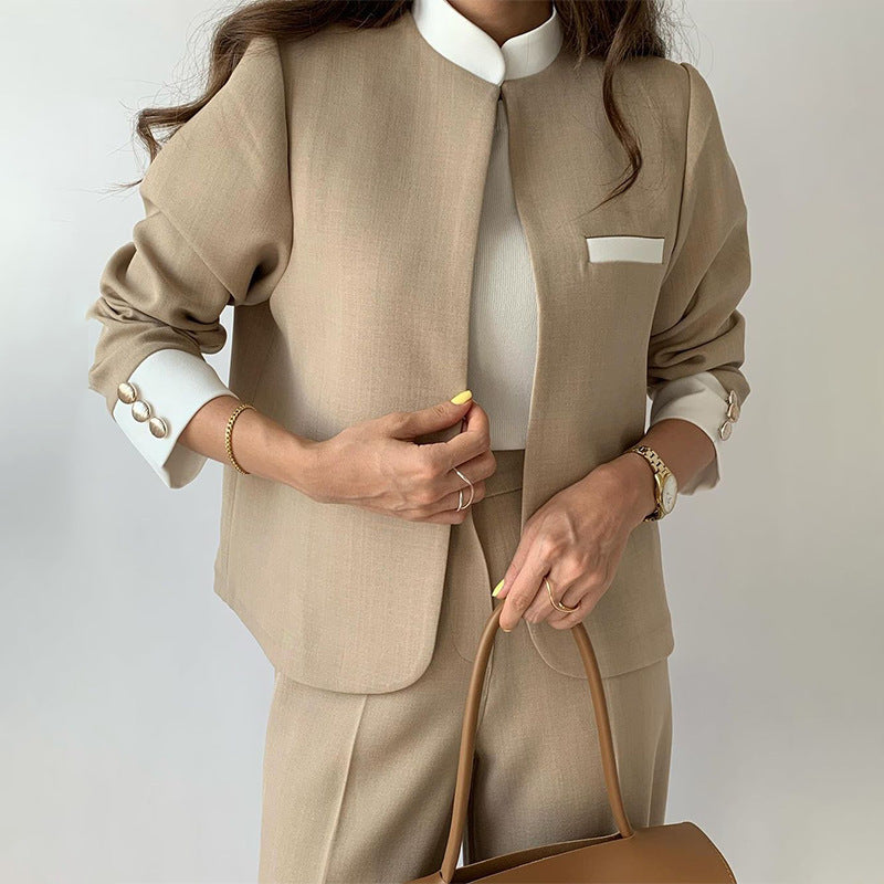 "Autumn & Winter Leisure Temperament Two-Piece Suit – Color-Matching Women's Jacket & Trousers Set"