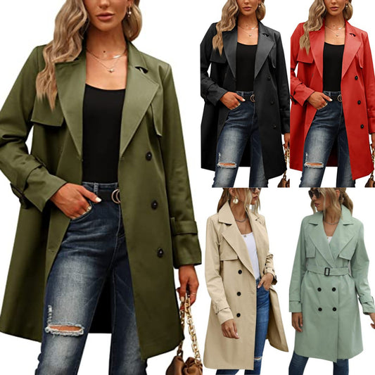 "European & American Autumn Women's Double-Breasted Fashion Casual Trench Coat"