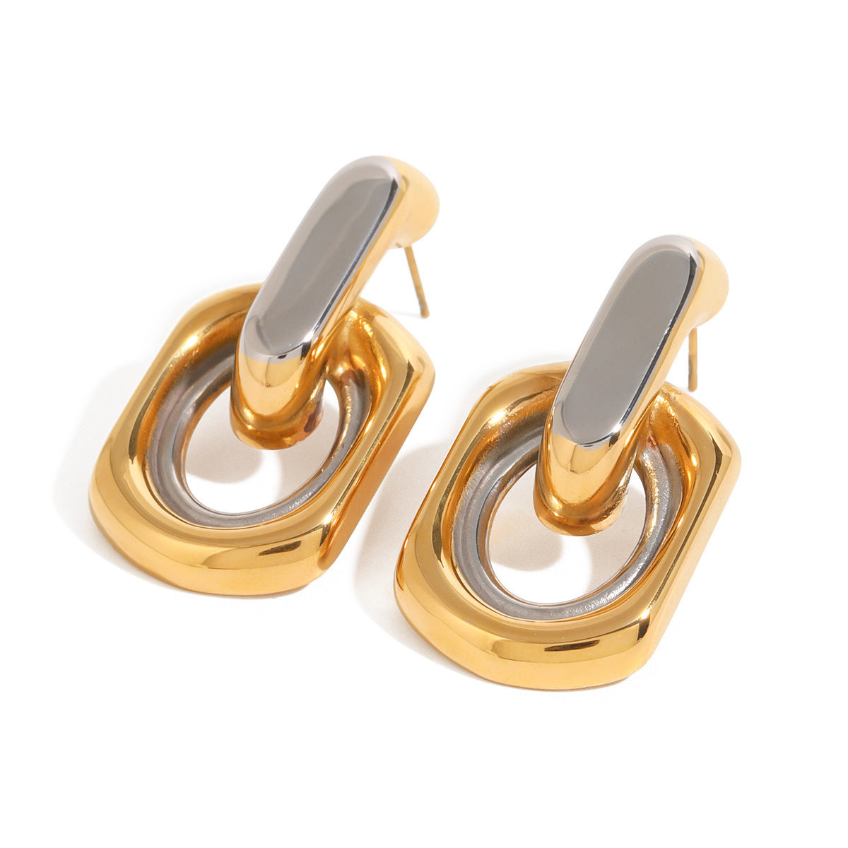 "Stainless Steel Contrast Color Circle Ear Studs – Modern Minimalist Earrings for Everyday Wear"