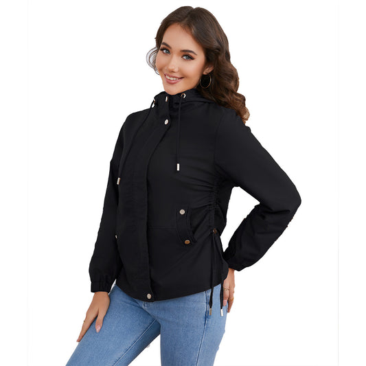 "Women's Loose Windproof Hooded Long Sleeve Jacket"