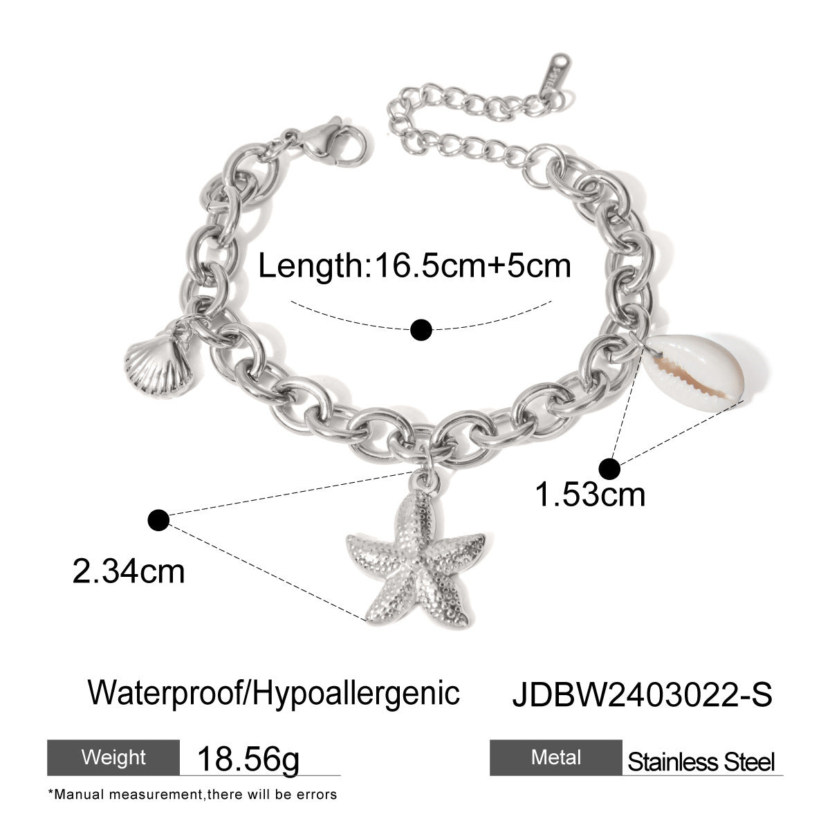 Stainless Steel Starfish Shell Conch Bracelet