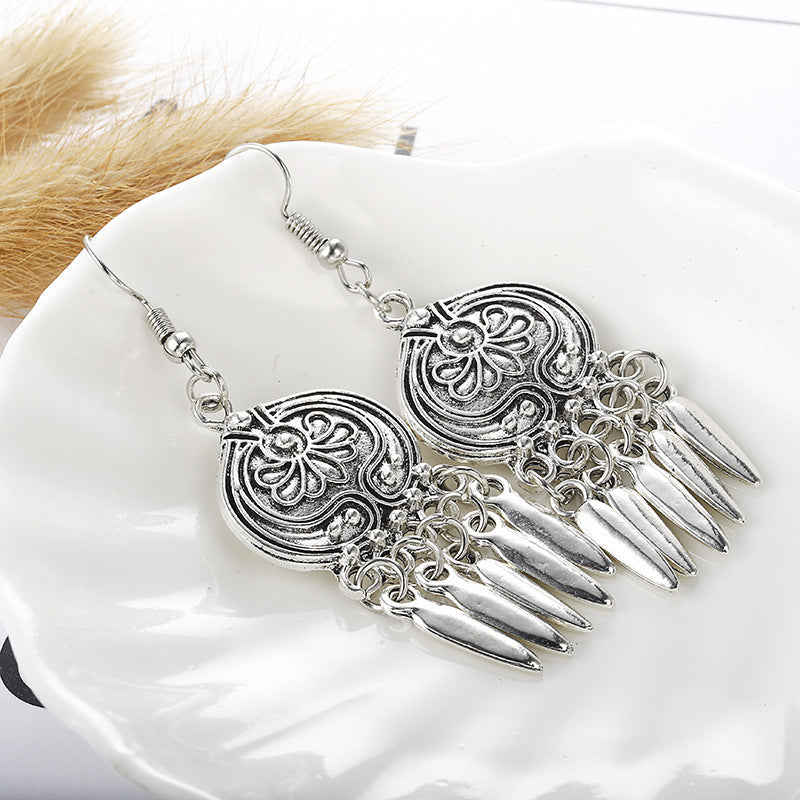 Vintage Style Ancient Anemone Tassel Earrings