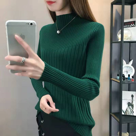 "Half Turtleneck Slimming Knitted Sweater – Elegant Slim Fit for Women"