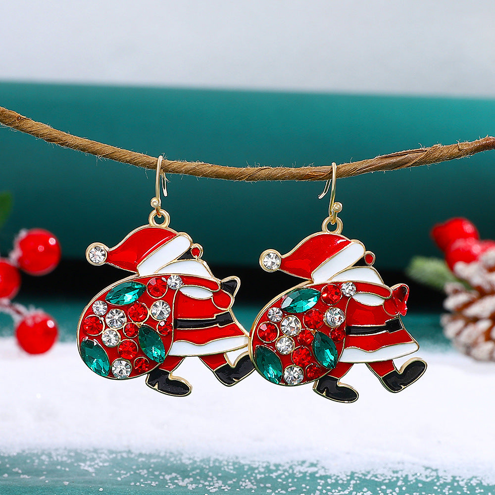 "Personalized Cute Santa Claus Earrings with Colorful Rhinestones – Fashionable Christmas Jewelry for Women"