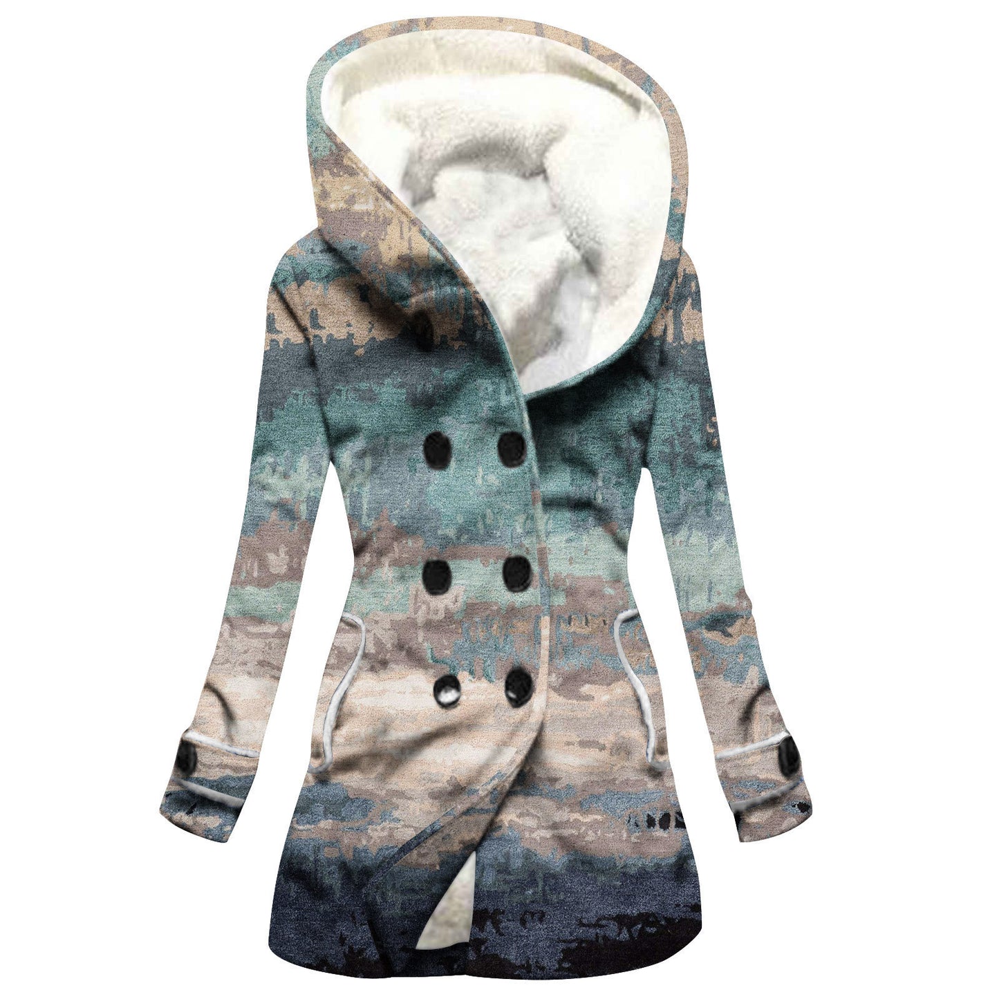 "Women's Winter Windbreaker – Thickened Imitation Lamb Stitching Floral Hooded Coat"