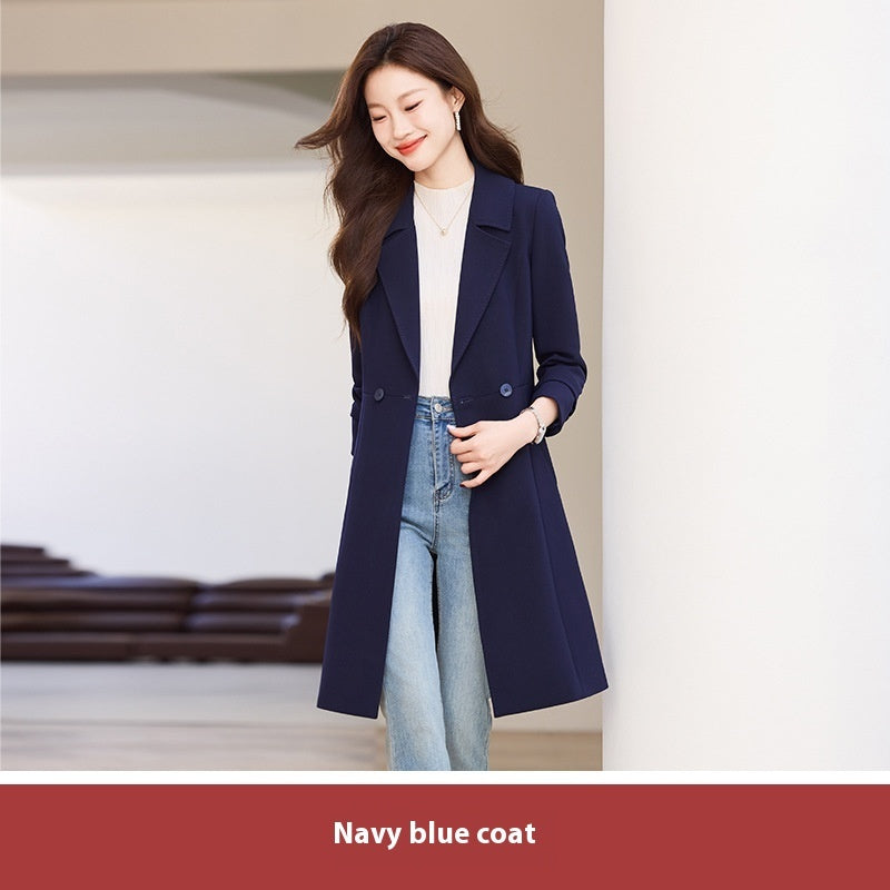 "Black Suit Trench Coat for Women – Sophisticated Autumn Outerwear"