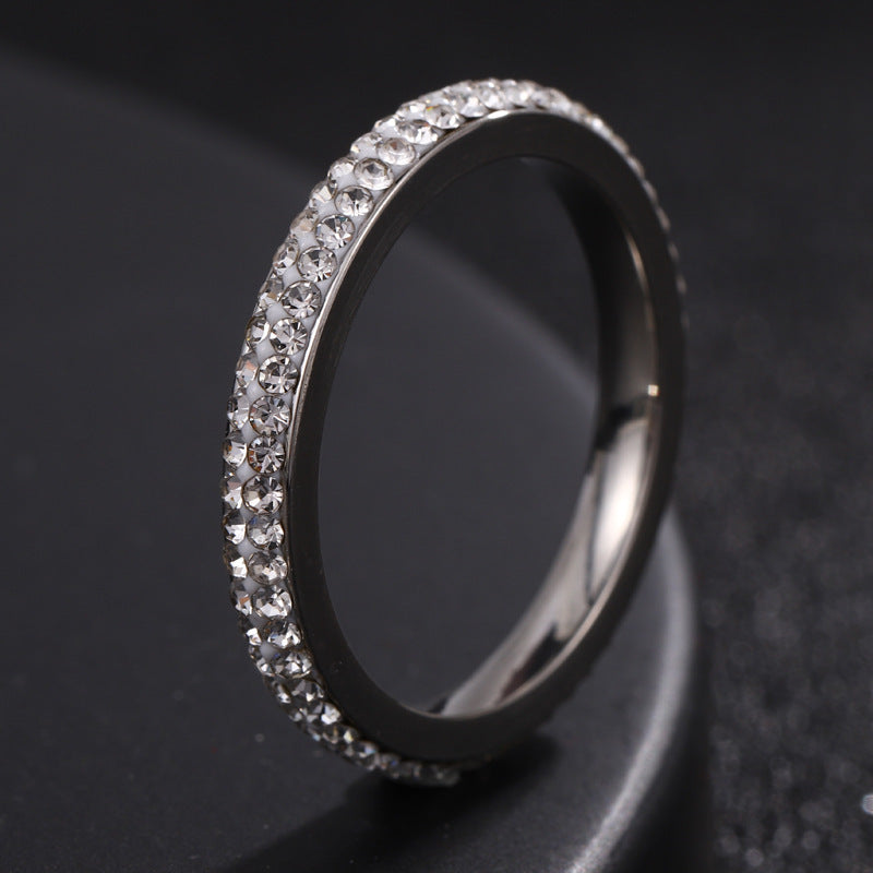 "Titanium Steel Five-Row Full Diamond Ring for Women – Luxurious & Radiant Design"