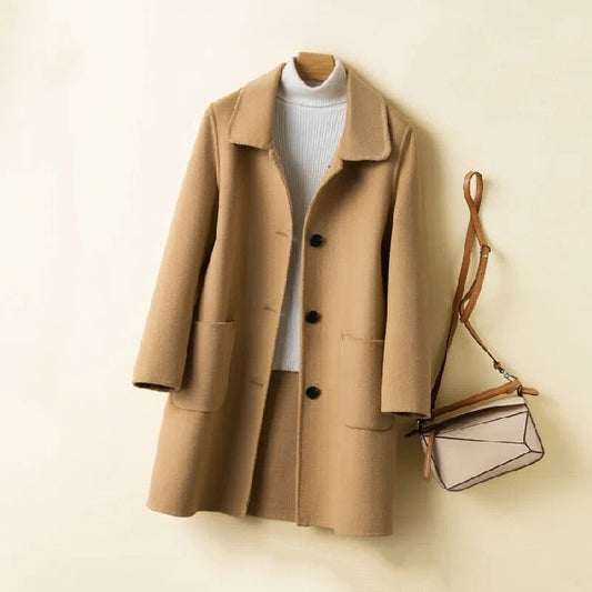 "Korean Style Double-sided Cashmere Woolen Coat – Elegant & Warm Outerwear for Women"