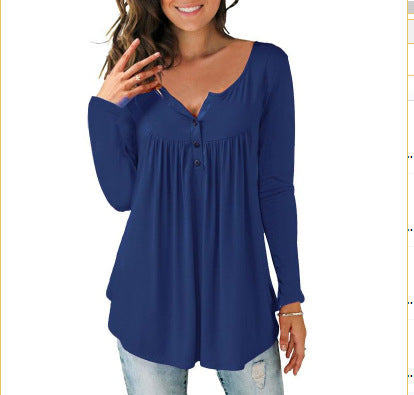 "Women's Printed Plus Size Deep V Pullover T-shirt – Effortless Style and Comfort"