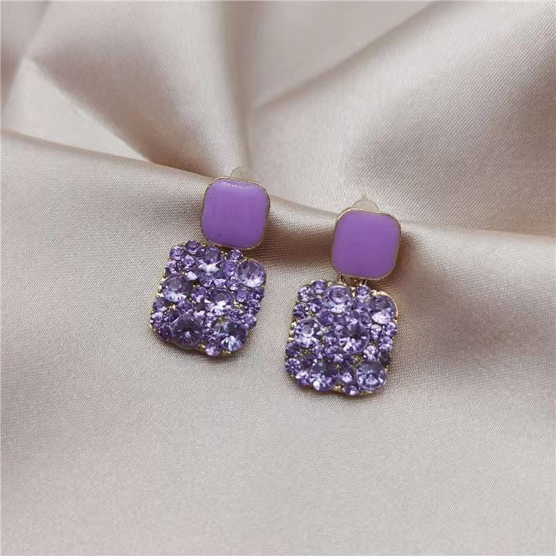 European And American Style Purple Diamond Square Earrings