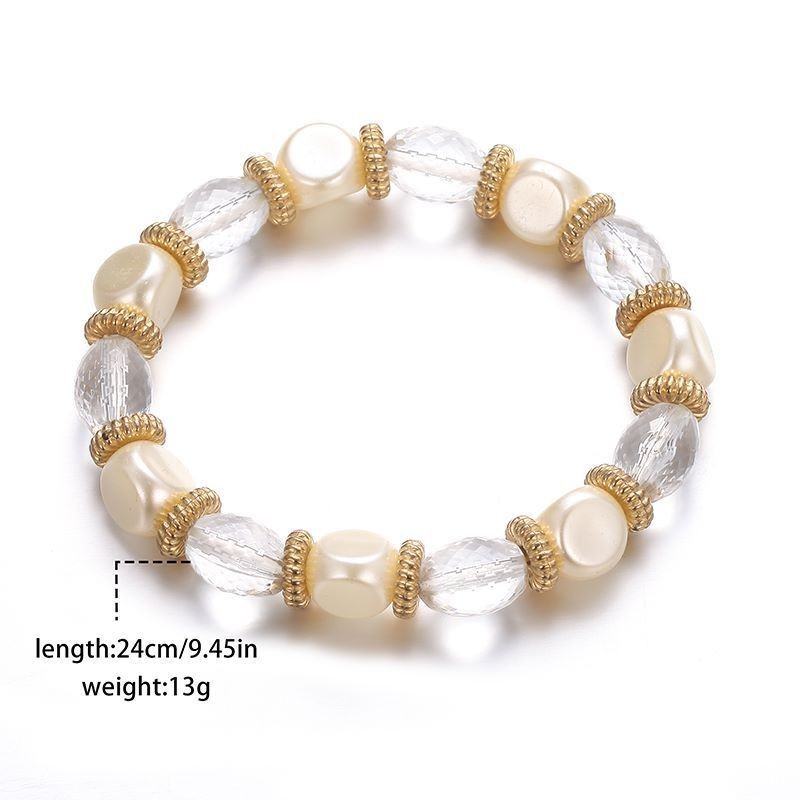 Retro Acrylic Pearl Bracelet For Women, Bohemian Ethnic Style, Elastic Rice Bead Bracelet For Women