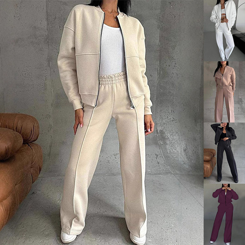 "Women's Sports Suits – Zipper Jacket and Wide-Leg Pants Two-Piece Set"