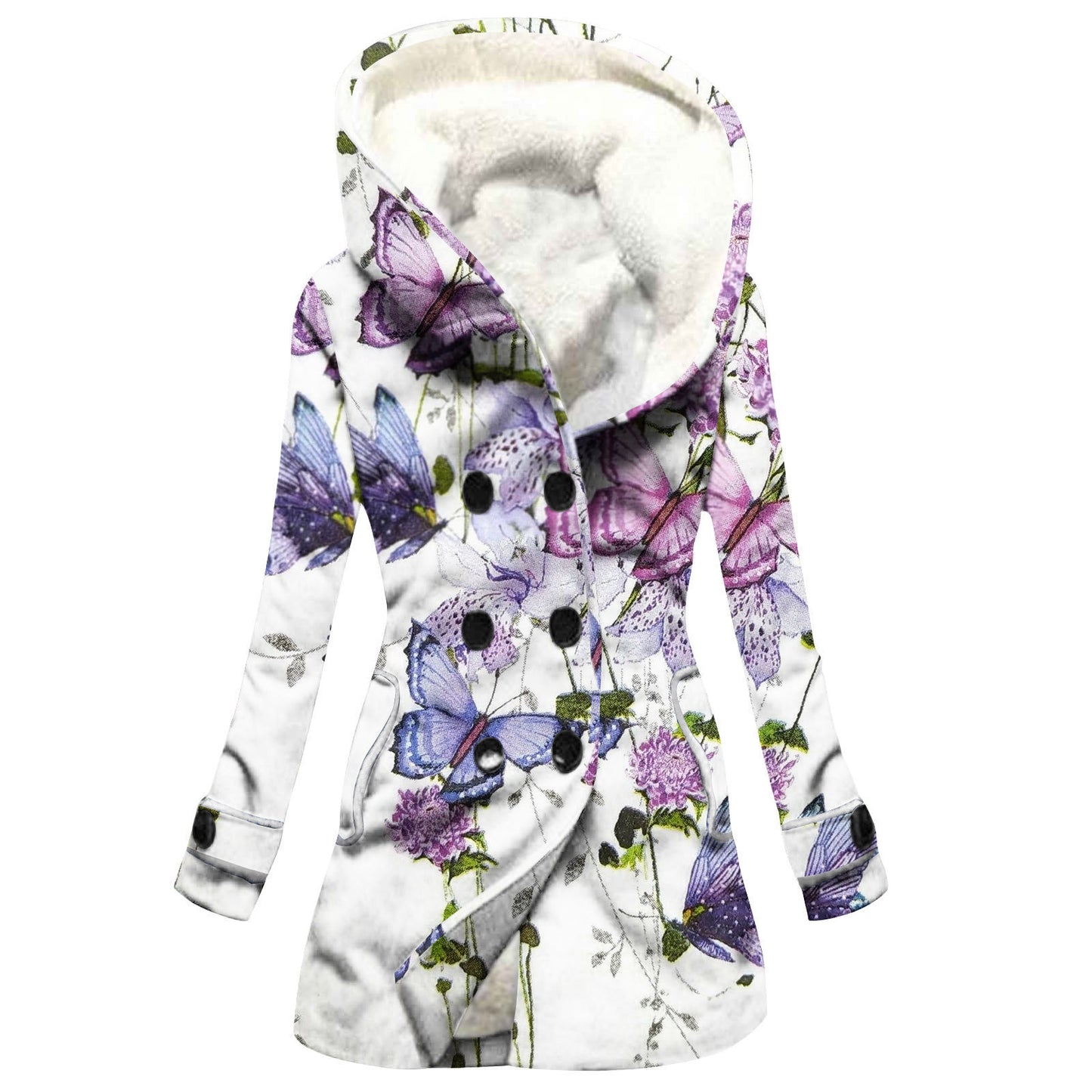 "Women's Winter Windbreaker – Thickened Imitation Lamb Stitching Floral Hooded Coat"