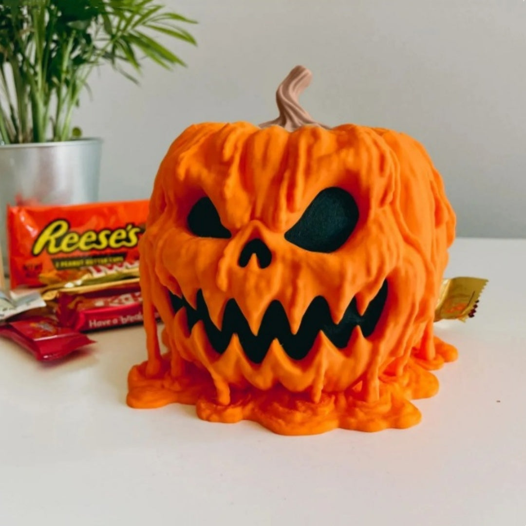 "Melting Halloween Pumpkin Candy Bowl with Lid – Reusable Spooky Candy Dish for Halloween Decor"