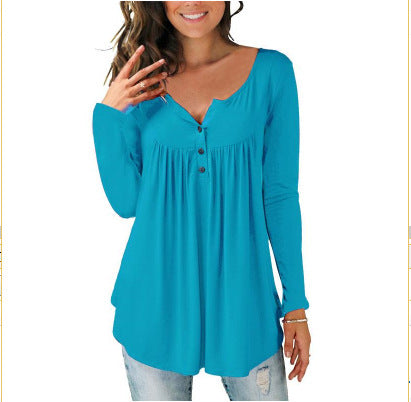 "Women's Printed Plus Size Deep V Pullover T-shirt – Effortless Style and Comfort"