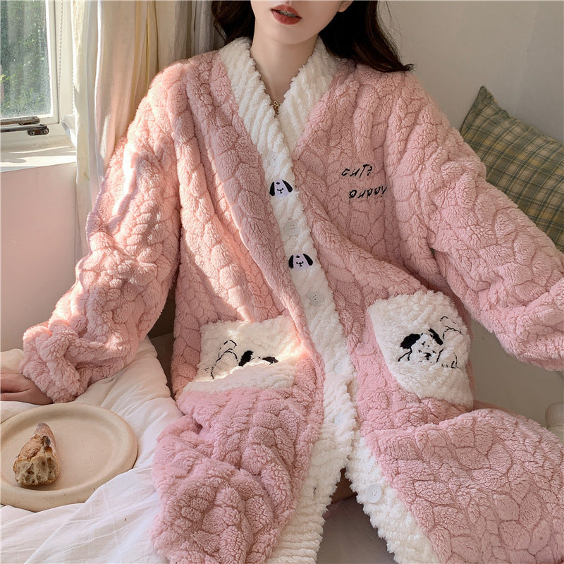 "Autumn and Winter Coral Velvet Cartoon Pajamas for Women – Cozy Homewear Set"