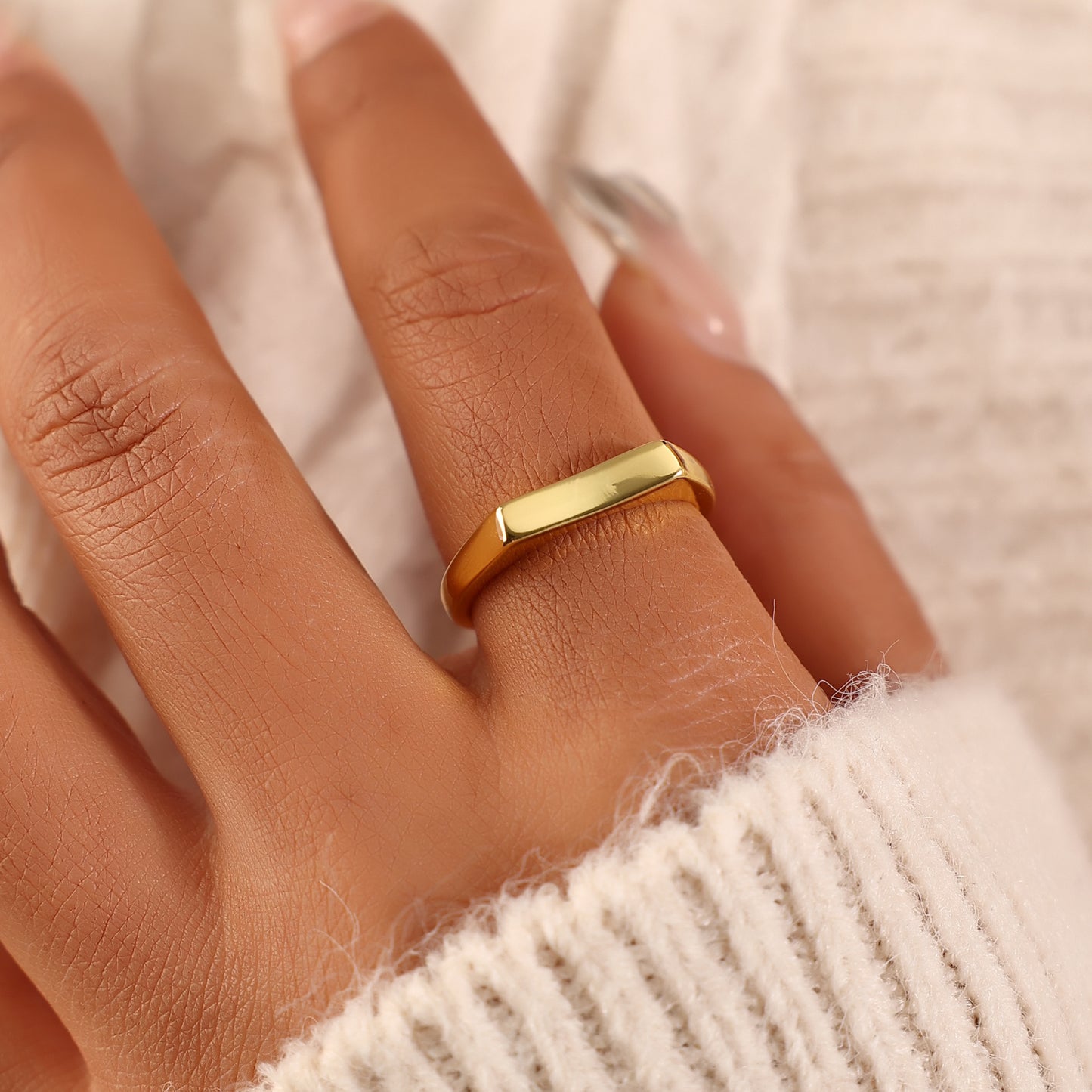 Japanese And Korean Style New Minimalist Rectangular Smooth Ring With Fashionable Personality, Versatile Temperament, Ins Design Sense, Ring For Women