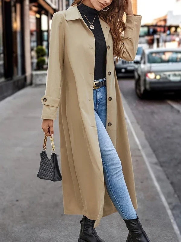 "Fashion Casual Gentle Button Long Trench Coat for Women"