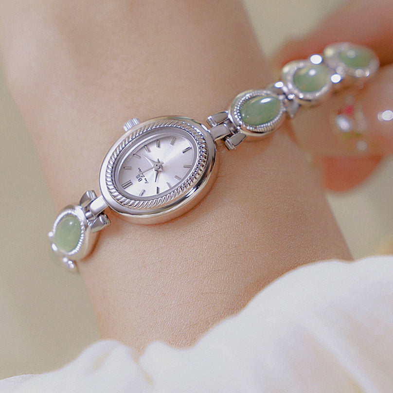 "Natural Dongling Stone & Hetian Jade Premium Chain Watch – Elegant Timepiece with Exquisite Gemstone Design"