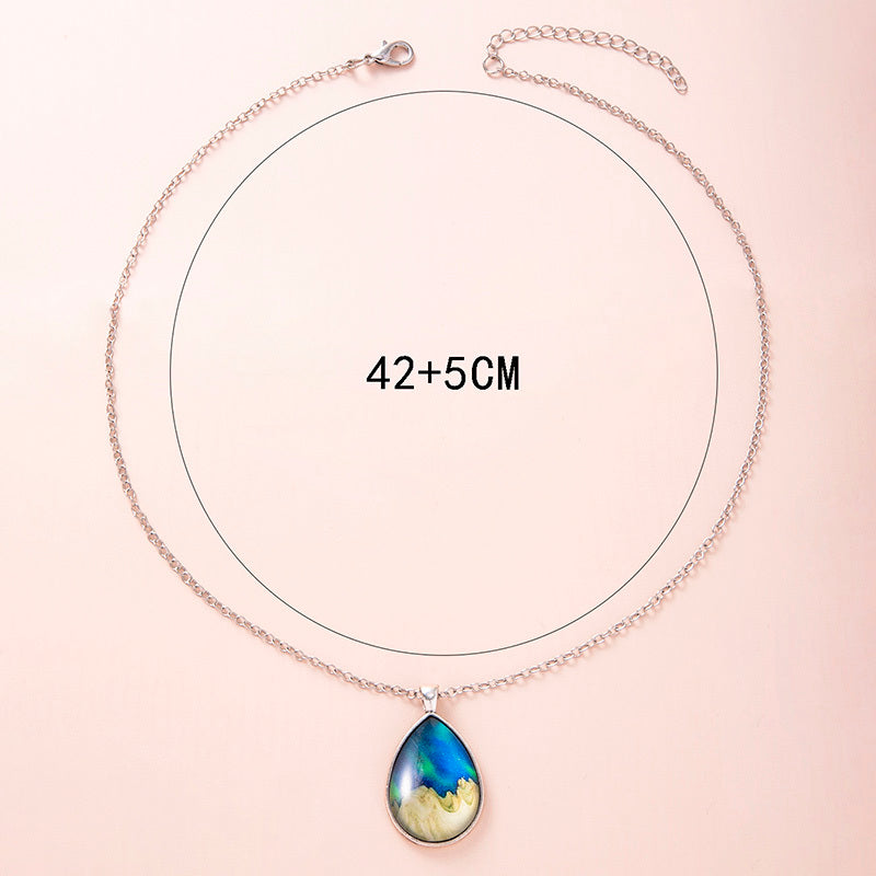 "Fashion Aurora Mountains Starry Glass Necklace – Silver Teardrop Pendant Jewelry for Women and Girls"