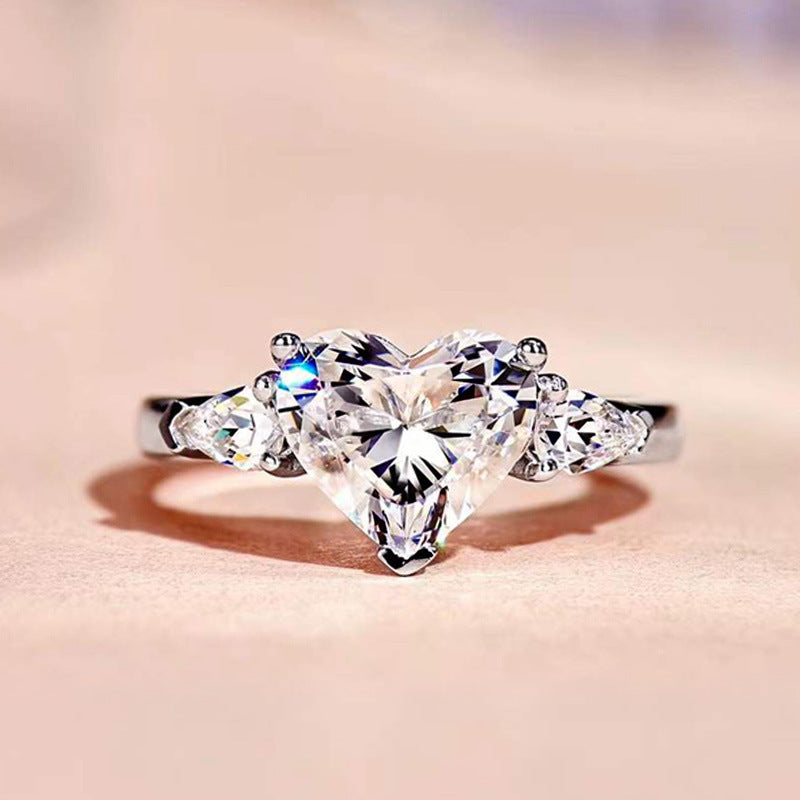 Zirconium Heart Water Drops Heart-shaped Princess Queen Temperament Ring