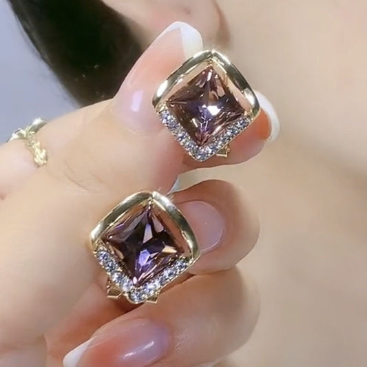 "Elegant Small Purple Diamond Crystal Stud Earrings – Dazzling and Chic Jewelry for Women"