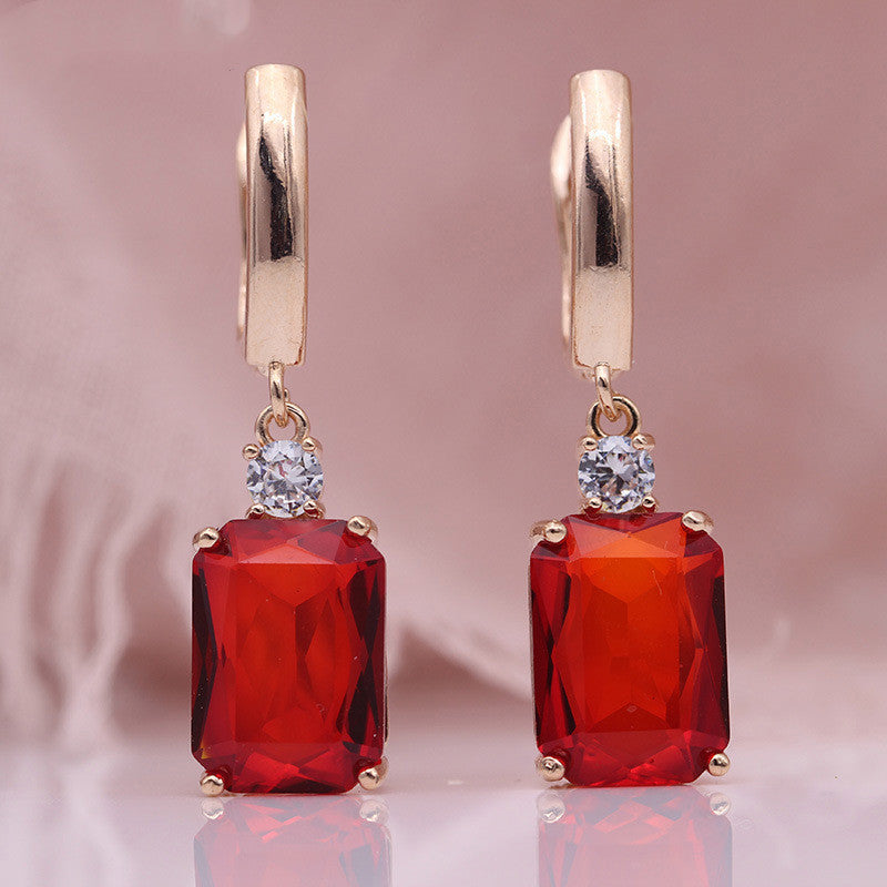 Square Long Earrings Women Natural Zirconium Earrings