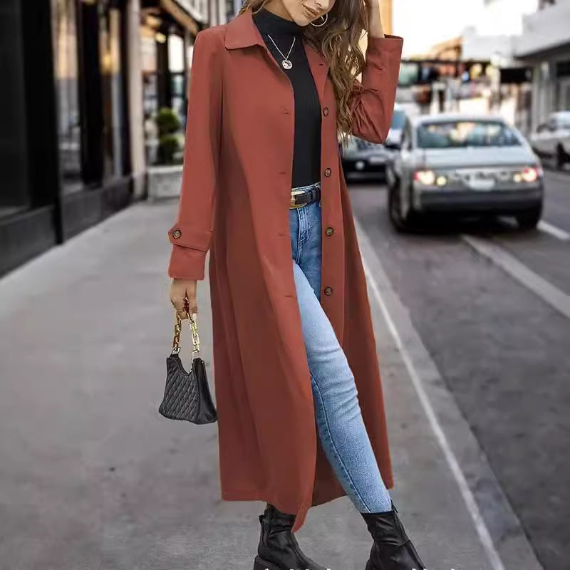 "Fashion Casual Gentle Button Long Trench Coat for Women"