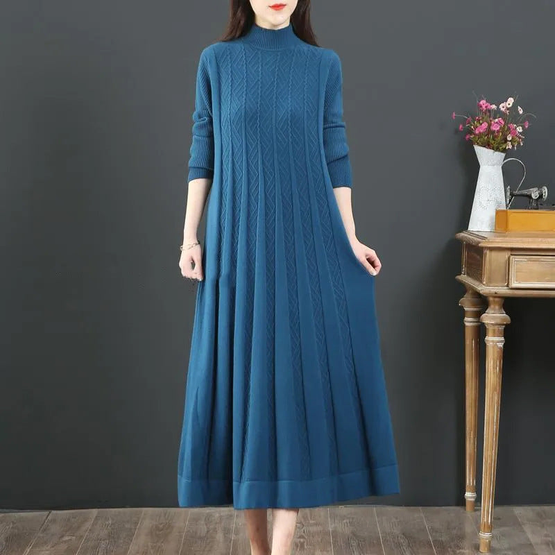 "Women's Loose Solid Color Sweater Pleated Dress – Casual Chic for Everyday Style"