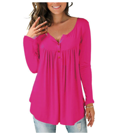 "Women's Printed Plus Size Deep V Pullover T-shirt – Effortless Style and Comfort"