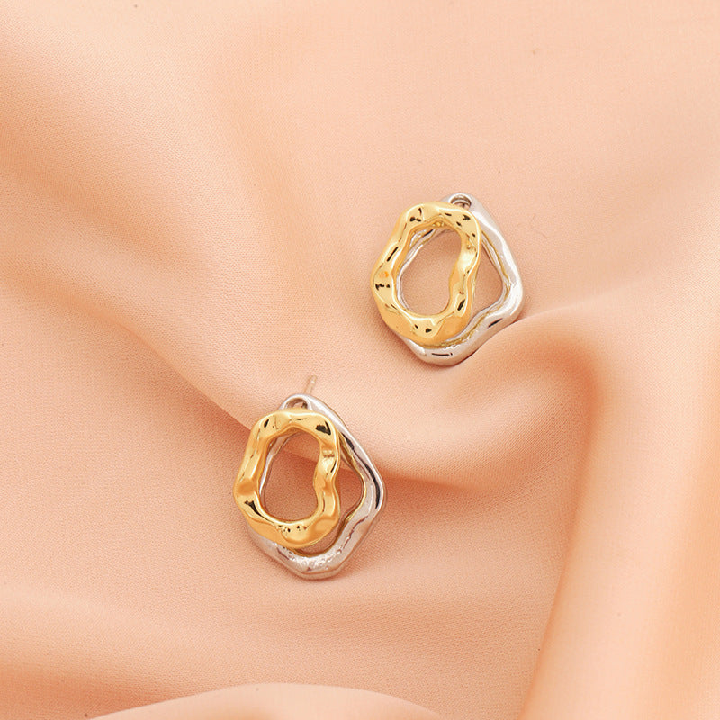 Irregular Twisted Ring Two-tone Shaped Temperament Affordable Luxury Fashion Earrings